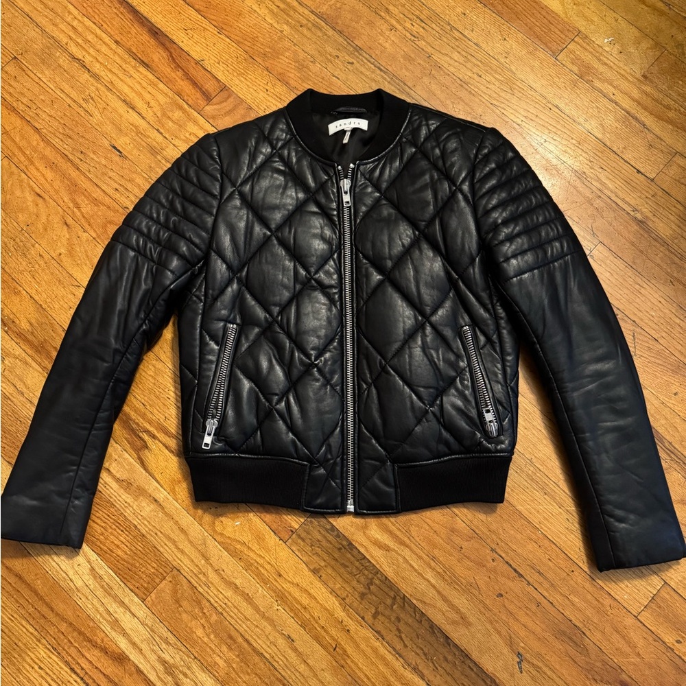 Sandro Leather Quilted Bomber Jacket